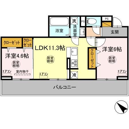 ルミエール五井・Ⅰ(2LDK/3階)の間取り写真