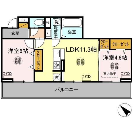 ルミエール五井・Ⅰ(2LDK/2階)の間取り写真