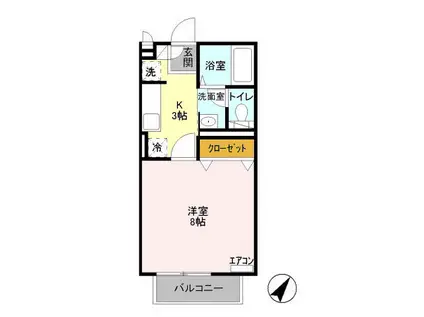 メルヴェールⅡ(1K/2階)の間取り写真