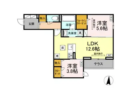 エスペリア中央林間5丁目(2LDK/1階)の間取り写真