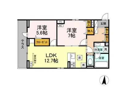 エスペリア中央林間5丁目(2LDK/1階)の間取り写真
