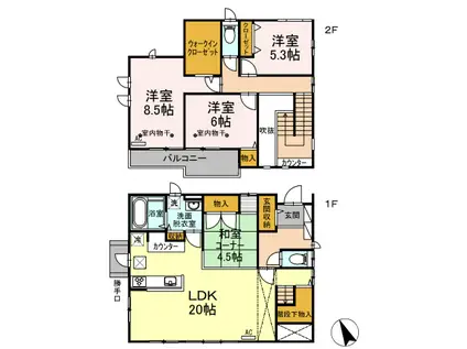 京王電鉄相模原線 京王堀之内駅 徒歩16分 2階建 築15年(3LDK)の間取り写真