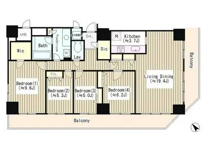 トレステージ目黒(4LDK/16階)の間取り写真
