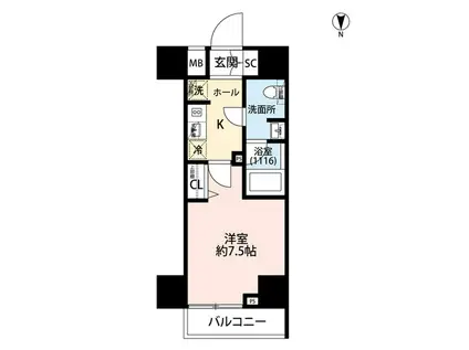 プレール・ドゥーク芝浦(1K/2階)の間取り写真