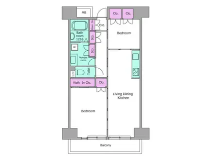 レジディア芝浦(2LDK/9階)の間取り写真