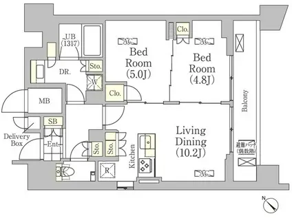 メゾンカルム日本橋馬喰町(2LDK/14階)の間取り写真