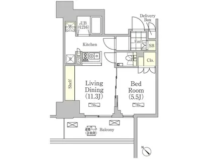 メゾンカルム日本橋馬喰町(1LDK/5階)の間取り写真