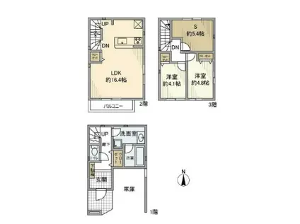 東急東横線 菊名駅 徒歩9分 3階建 築7年(2SLDK)の間取り写真