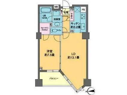 カスタリア高輪(1LDK/3階)の間取り写真