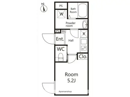 イスフール(1K/4階)の間取り写真