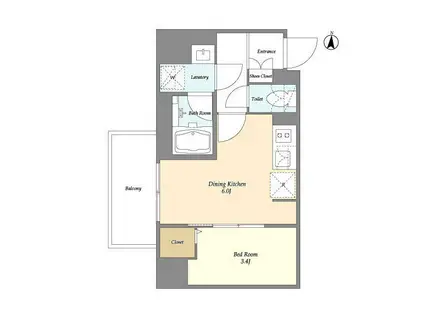 グランカーサ菊川(1DK/10階)の間取り写真