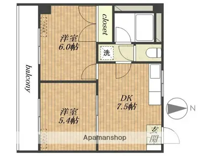 プランドールMIZUNO(2DK/2階)の間取り写真