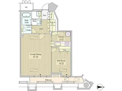 MOMENTO SHIODOME(1LDK/18階)の間取り写真