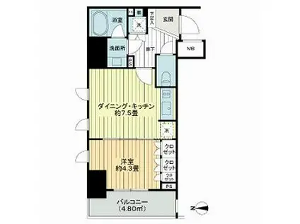 ライオンズ浅草橋ミレス(1DK/8階)の間取り写真