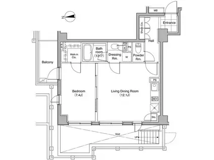 コートレアル三田綱町(1LDK/2階)の間取り写真
