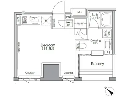 ザ・パークハビオSOHO横浜関内(ワンルーム/2階)の間取り写真