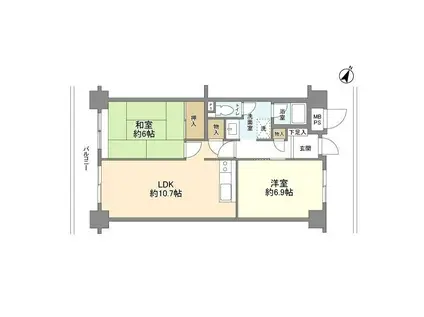 東急ドエルアルス久が原A棟(2LDK/2階)の間取り写真