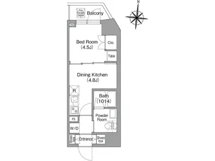 コンフォリア・リヴ木場イーストⅠ(1DK/2階)の間取り写真