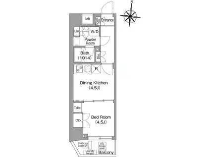 コンフォリア・リヴ木場イーストⅡ(1DK/4階)の間取り写真