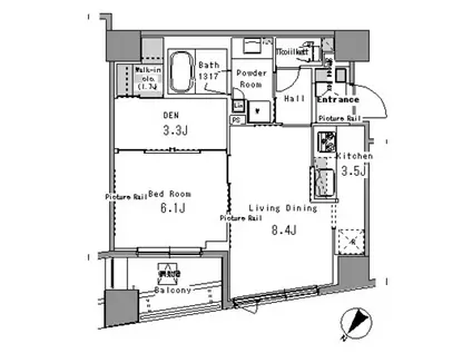 パークアクシス日本橋浜町(1LDK/8階)の間取り写真