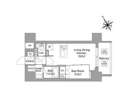 バウスフラッツ蔵前(1LDK/10階)の間取り写真