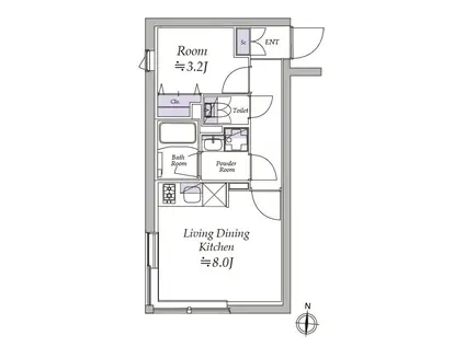 アトリオフラッツ清澄白河(1LDK/1階)の間取り写真