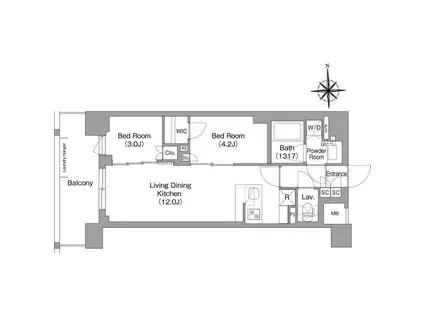コンフォリア・リヴ大森西(2LDK/1階)の間取り写真