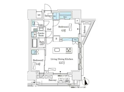 シーズンフラッツ浅草六丁目(2LDK/13階)の間取り写真
