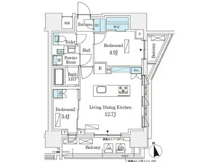 シーズンフラッツ浅草六丁目(2LDK/5階)の間取り写真