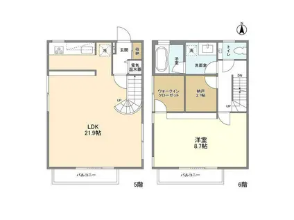 エストフルーヴ(1SLDK/5階)の間取り写真