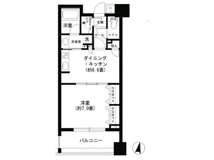 クリオ文京小石川(1DK/2階)の間取り写真