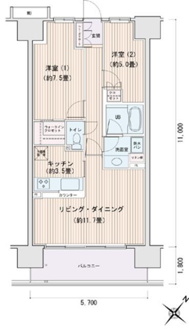 エスティメゾン豊洲レジデンスC棟(2LDK/1階)の間取り写真