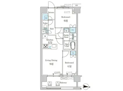 オアーゼ池上テラス(2LDK/5階)の間取り写真
