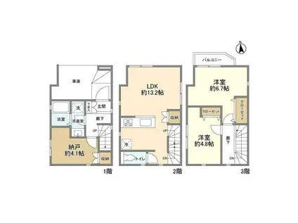 南武線 尻手駅 徒歩15分 3階建 築3年(2SLDK)の間取り写真