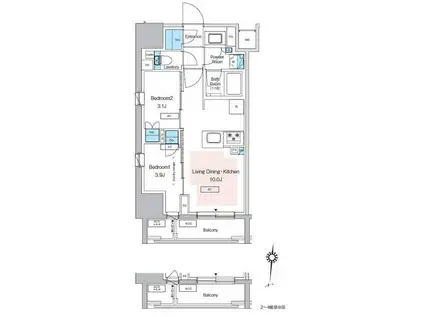 プレディアコート錦糸町スカイビュー(2LDK/7階)の間取り写真