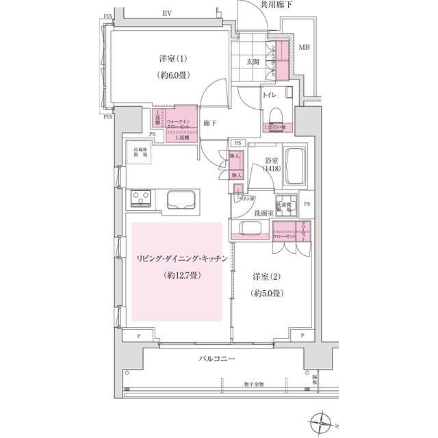 ディームス東陽町(2LDK/5階)の間取り写真