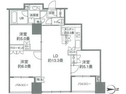 カスタリアタワー品川シーサイド(3LDK/14階)の間取り写真