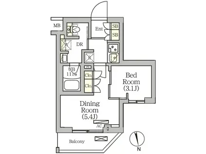 ARKMARK南品川(1DK/4階)の間取り写真