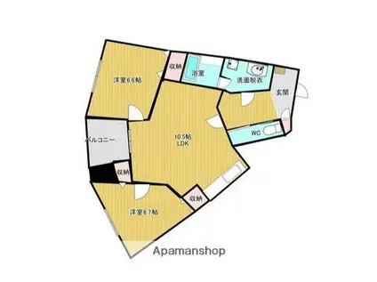 ラウンドタワー オペリア(2LDK/10階)の間取り写真