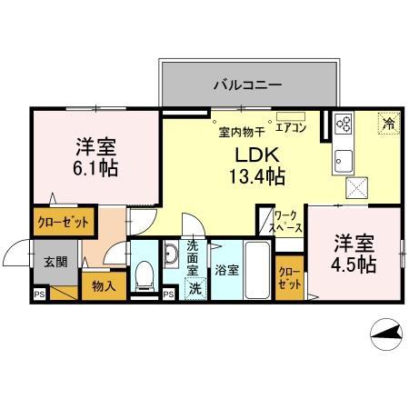 プランドールC(2LDK/1階)の間取り写真