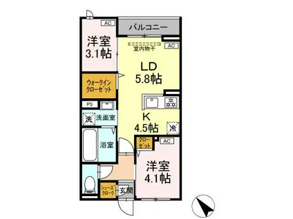 セレスティア白鳥(2LDK/2階)の間取り写真