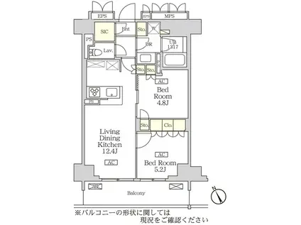 リーフシティ市川ザ・レジデンス(2LDK/6階)の間取り写真