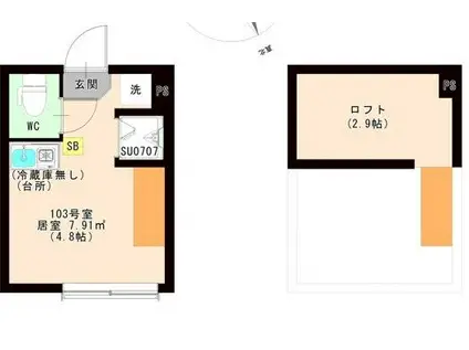 JUNE(ワンルーム/1階)の間取り写真