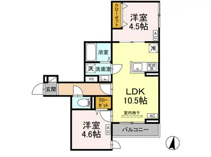 グラナーデ西瑞江II(2LDK/3階)の間取り写真