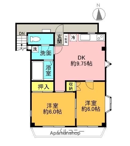 コーポシマⅡ(2DK/3階)の間取り写真