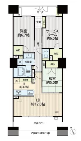 イニシア千住曙町(2SLDK/21階)の間取り写真