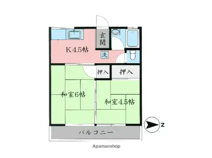 良和コーポ(2K/3階)の間取り写真