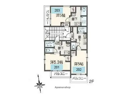 メルディア六町(1K/2階)の間取り写真