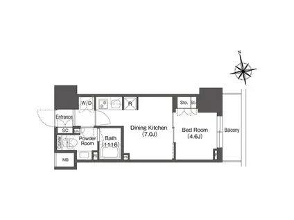 コンフォリア東上野(1DK/13階)の間取り写真