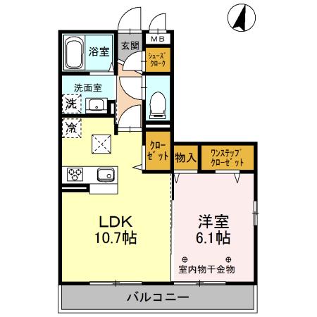 ロータス草加II(1LDK/1階)の間取り写真